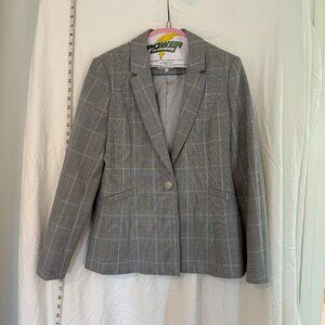 Ted Baker Blazer Jacket Women's Gray Size 2 Plaid Notch Lapel Single Vented